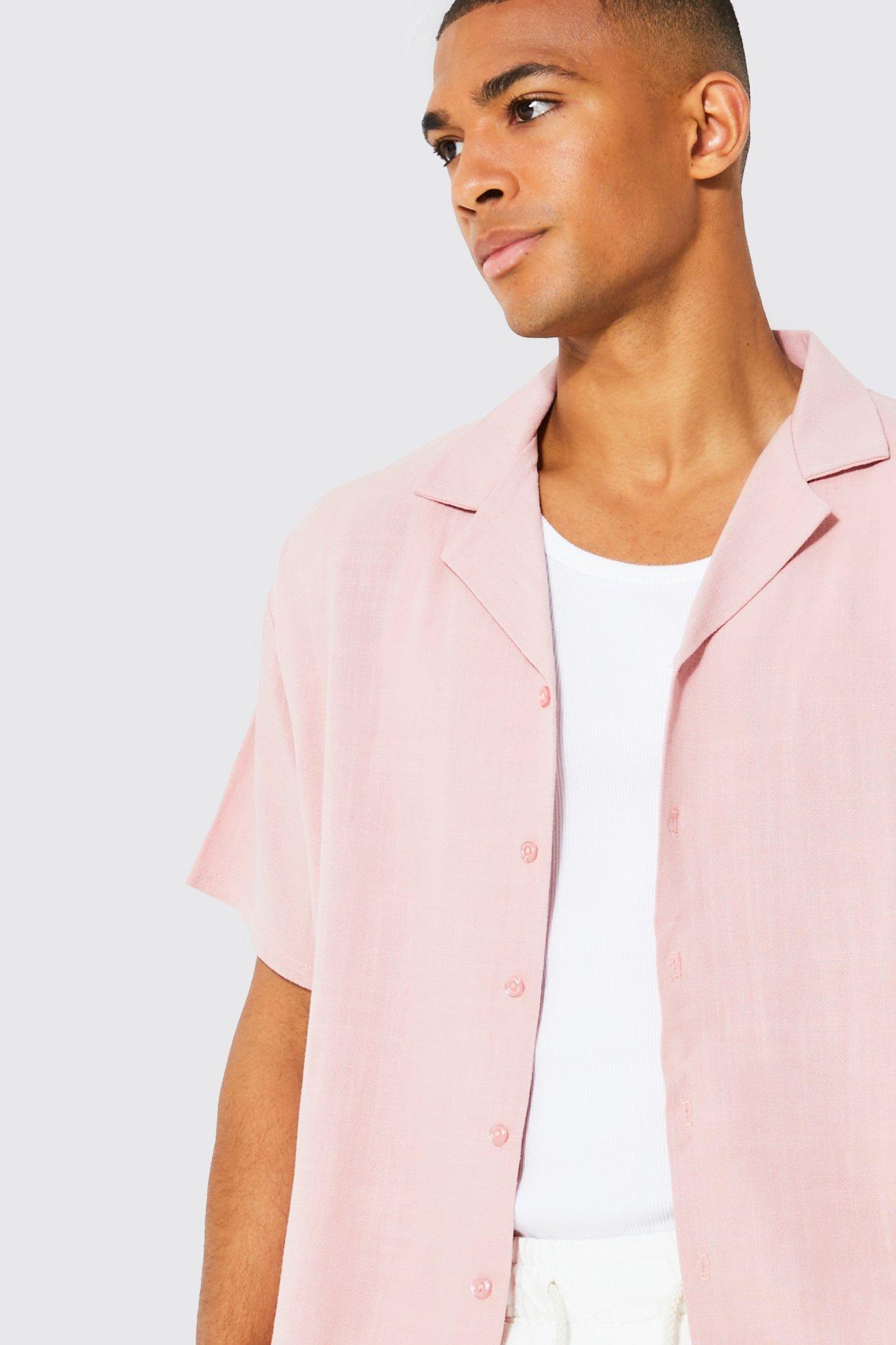 Chemise rose discount homme manche courte